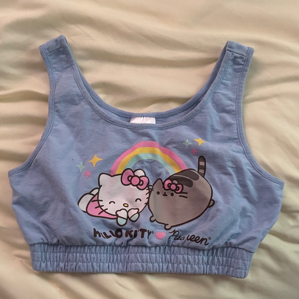 Hello Kitty x Pusheen Collab Blue Top with Rainbow Design